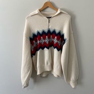 Women’s Aztec Print Quarter Zip Jumper (Size: Small) (Color: Cream)